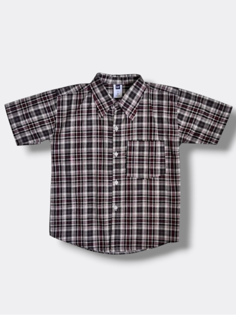 GAP Boys Plaid Button Down Shirt Size 8 Brown Red Short Sleeve Cotton Casual